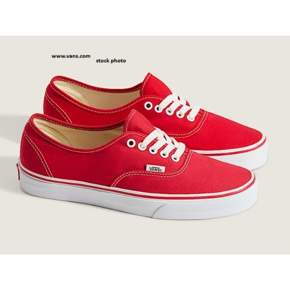 Authentic Original Red White VANS LowTop Canvas Shoe Men 5 Women 6.5 UK 4 EUC